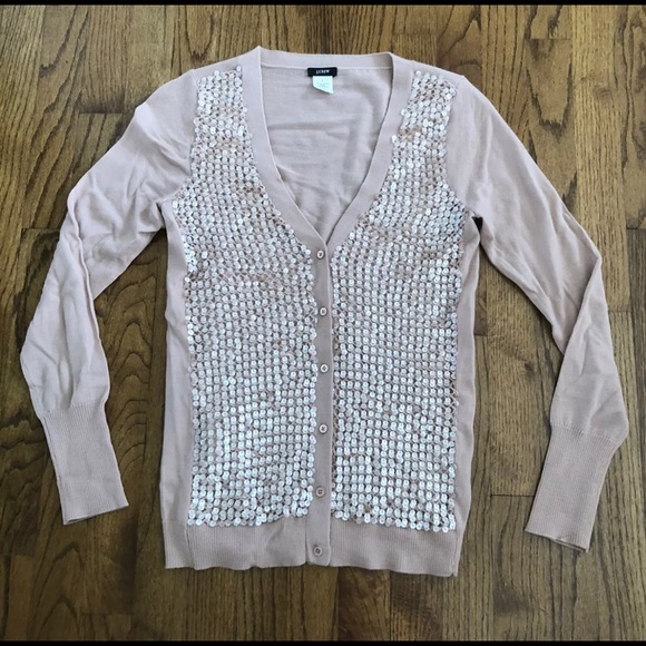 J. Crew Light Pink Mauve Sequin Front Button Cardigan Women’s Size Small - Picture 1 of 5